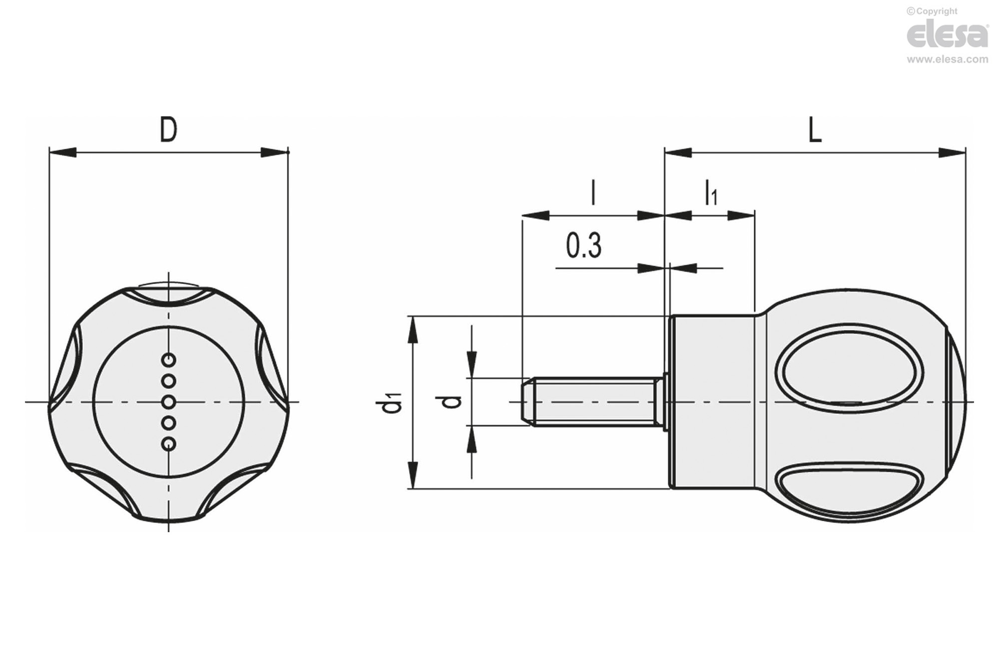 Fixed Threaded Handles EBK-p-SOFT | Fixed ball handles with lobes | Elesa