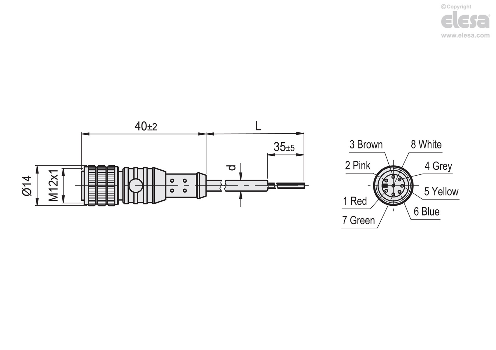 FC-M12x1-P8 | Connector cable M12x1 | Elesa