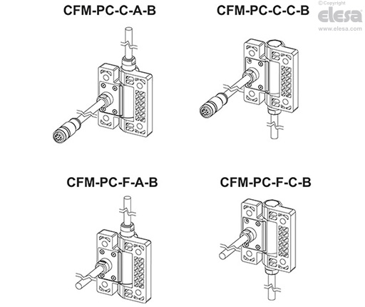 CFM-PC-SH-C-A+B - Pass-through holes for countersunk screws, top output cable 3.5 or 4 m, rear output cable with connector 1.5 or 1 m
