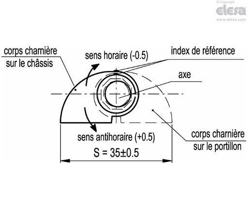 CFO. - Charnière désaxée avec axe réglable