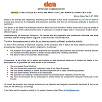 UPDATE: COVID-19 DOES NOT HAVE ANY IMPACT ON ELESA MANUFACTURING FACILITIES