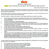 UPDATE: COVID-19 DOES NOT HAVE ANY IMPACT ON ELESA MANUFACTURING FACILITIES